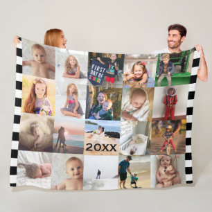 Black White Stripe 20 Photo Collage Family Fleece Deken