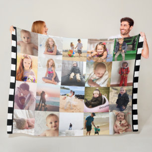 Black White Stripe 20 Photo Collage Family Fleece Deken