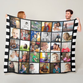 Black White Stripe 30 Fotocollage Familie Fleece Deken