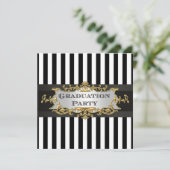 Black White Stripe Afstuderen Invite Kaart (Staand voorkant)