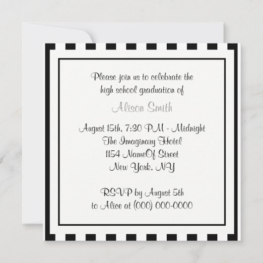 Black White Stripe Afstuderen Invite Kaart (Achterkant)