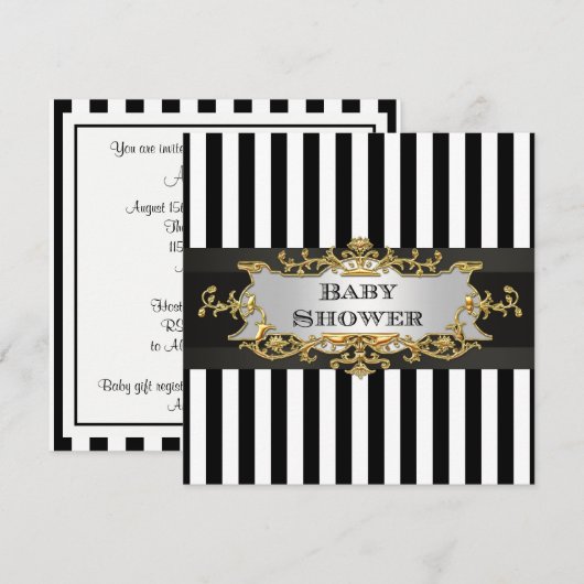 Black White Stripe Baby shower Kaart (Voorkant / Achterkant)