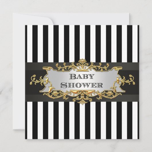 Black White Stripe Baby shower Kaart (Voorkant)