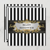 Black White Stripe Baby shower Kaart (Voorkant / Achterkant)
