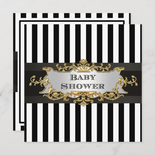 Black White Stripe Baby shower Kaart (Voorkant / Achterkant)