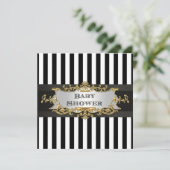 Black White Stripe Baby shower Kaart (Staand voorkant)