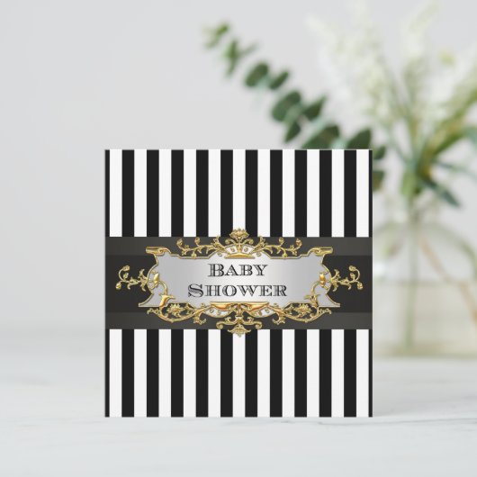 Black White Stripe Baby shower Kaart (Staand voorkant)