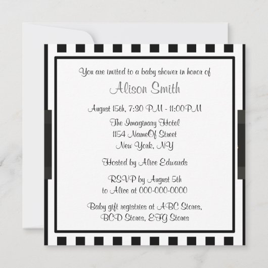 Black White Stripe Baby shower Kaart (Achterkant)