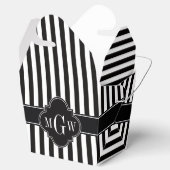 Black White Stripe Black Quatrefoil 3 Monogram Bedankdoosjes (Geopend)