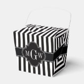 Black White Stripe Black Quatrefoil 3 Monogram Bedankdoosjes (Voorkant Zijde)