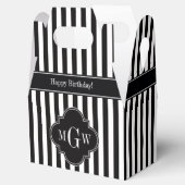 Black White Stripe Black Quatrefoil 3 Monogram Bedankdoosjes (Geopend)