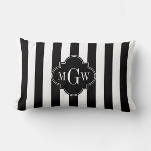 Black White Stripe Black Quatrefoil 3 Monogram Kussen