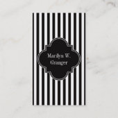 Black White Stripe Black Quatrefoil 3 Monogram Visitekaartje (Achterkant)