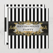 Black White Stripe, Black Ribbon Invitation Suite Kaart (Voorkant / Achterkant)