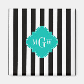 Black White Stripe Blauwgroen Quatrefoil 3 Monogra Magneet (Voorkant)