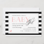Black & White Stripe Bleek roze Baby shower Kaart (Voorkant)