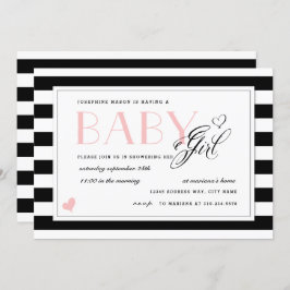Black & White Stripe Bleek roze Baby shower Kaart