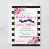 Black White Stripe Bloemen Bruids Douche Uitnodigi Kaart (Voorkant)