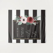 Black White Stripe Botanical Couple Wedding Shower Wandkleed (Voorkant (horizontaal))