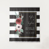 Black White Stripe Botanical Couple Wedding Shower Wandkleed (Voorkant)