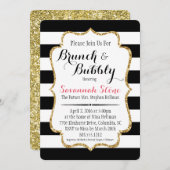 Black & White Stripe Brunch & Bubbly Shower Uitnod Kaart (Voorkant / Achterkant)