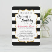 Black & White Stripe Brunch & Bubbly Shower Uitnod Kaart (Staand voorkant)