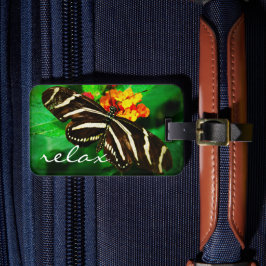 Black White Stripe Butterfly Photo Relax Script Bagagelabel