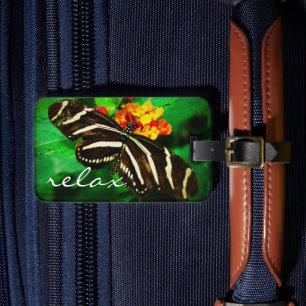 Black White Stripe Butterfly Photo Relax Script Bagagelabel