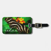 Black White Stripe Butterfly Photo Relax Script Bagagelabel (Voorkant horizontaal)