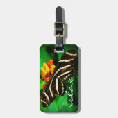 Black White Stripe Butterfly Photo Relax Script Bagagelabel (Voorkant verticaal)