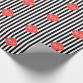 Black White Stripe Coral Quatrefoil 3 Monogram Cadeaupapier (Hoek)