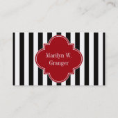 Black White Stripe Cranberry Quatrefoil 3 Monogram Visitekaartje (Achterkant)