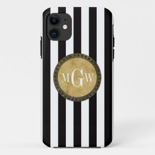 Black White Stripe Distress Steampunk 3 Monogram Case-Mate iPhone Case