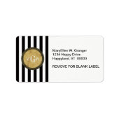 Black White Stripe Distress Steampunk 3 Monogram Etiket (Voorkant)