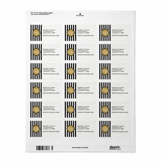 Black White Stripe Distress Steampunk 3 Monogram Etiket (Full Sheet)