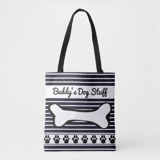 Black White Stripe Dog Accessoire Monogram Speelgo Tote Bag (Voorkant)