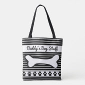 Black White Stripe Dog Accessoire Monogram Speelgo Tote Bag (Achterkant)