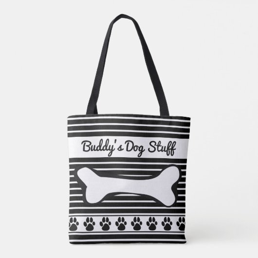 Black White Stripe Dog Accessoire Monogram Speelgo Tote Bag (Achterkant)