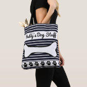 Black White Stripe Dog Accessoire Monogram Speelgo Tote Bag (Dichtbij)