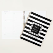 Black White Stripe Family Name Monogram 2023 Planner (Display)