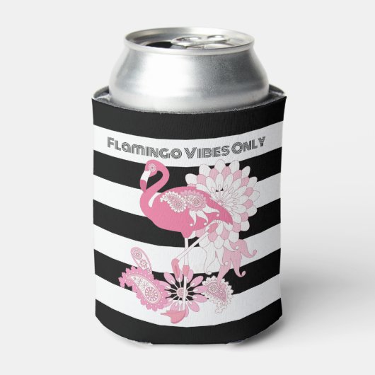 Black & White Stripe Flamingo Verjaardagsfeest Blikjeskoeler (Blikje Voorkant)