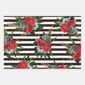 Black White Stripe Floral Wrapping Paper Set van 3 (Voorkant 2)
