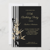 Black White Stripe Gold Bamboo leaf Birthday Kaart (Voorkant)