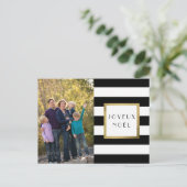 Black & White Stripe "Joyce Noël" Photo Xmas Feestdagenkaart (Staand voorkant)