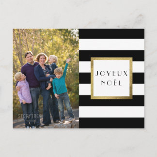 Black & White Stripe "Joyce Noël" Photo Xmas Feestdagenkaart