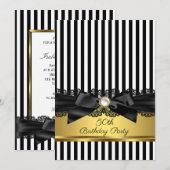 Black White Stripe Lace bow Gold 50e verjaardag Kaart (Voorkant / Achterkant)