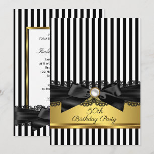 Black White Stripe Lace bow Gold 50e verjaardag Kaart