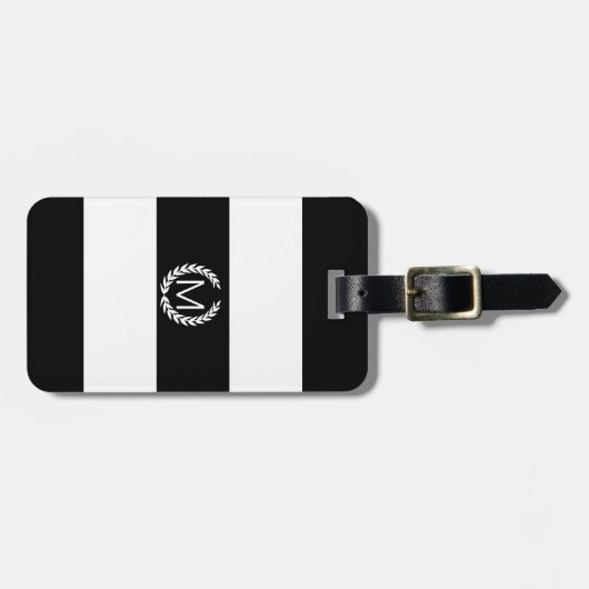 Black & White Stripe Laurel Wreatmonogram Bagagelabel (Voorkant horizontaal)