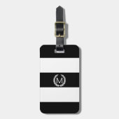 Black & White Stripe Laurel Wreatmonogram Bagagelabel (Voorkant verticaal)