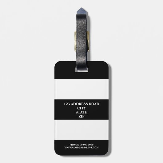 Black & White Stripe Laurel Wreatmonogram Bagagelabel (Achterkant verticaal)